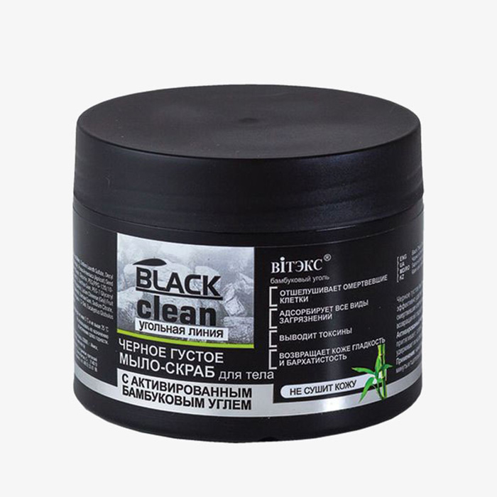 Black Clean - Черное густое мыло-скраб для тела с активированным углем